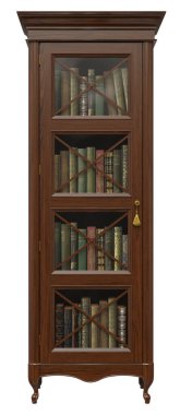 Klasik, ödünç alma, rokoko tarzında dolabın oturma odasındaki barlar için klasik bir kitaplık.