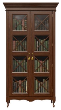 Klasik, ödünç alma, rokoko tarzında dolabın oturma odasındaki barlar için klasik bir kitaplık.