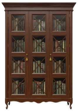 Klasik, ödünç alma, rokoko tarzında dolabın oturma odasındaki barlar için klasik bir kitaplık.