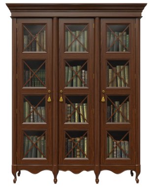 Klasik, ödünç alma, rokoko tarzında dolabın oturma odasındaki barlar için klasik bir kitaplık.