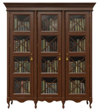 Klasik, ödünç alma, rokoko tarzında dolabın oturma odasındaki barlar için klasik bir kitaplık.