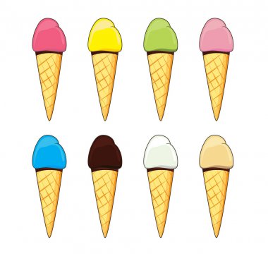 Dondurma koni kümesi. Vektör çizim. 