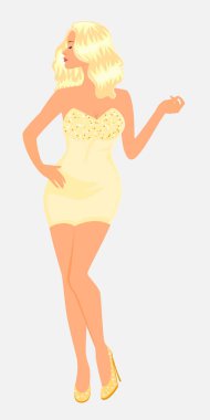 Elbiseli güzel sarışın kız. Vektör çizim.