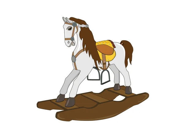 白い背景に木製の子供のおもちゃの馬 ベクトル図 — ストックベクタ