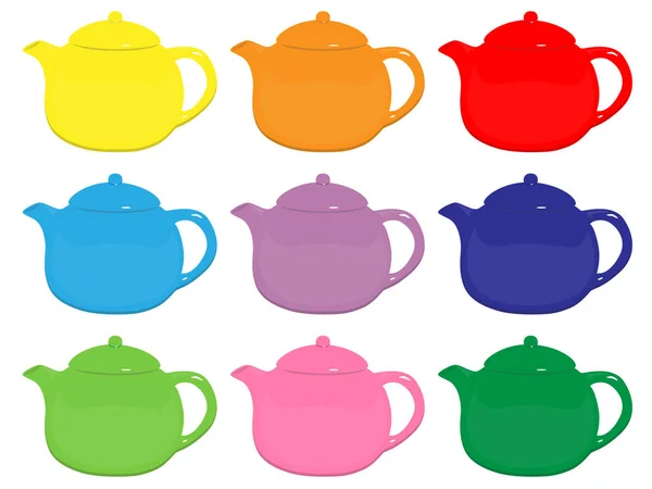 Vector Illustration Colorful Tea Kettles Isolated White Background — Stock Vector