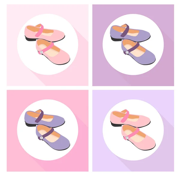 Conjunto Hermosos Zapatos Niña Iconos — Archivo Imágenes Vectoriales