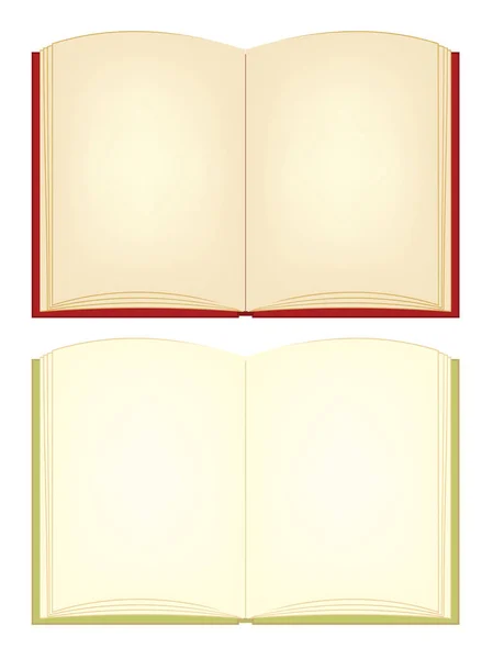 Yeşil ve kırmızı kaplı kitap sayfaları vektör çizim ile açıldı.