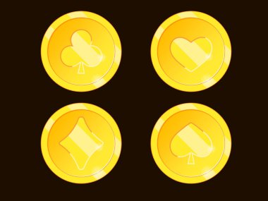 Altın casino çip. Poker fişleri vektör. Kart işareti uygun. 
