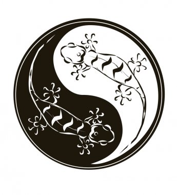 Yin ve yang sembolü kertenkele ile.
