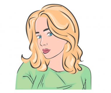 Genç bir kadın renkli çizimi. 