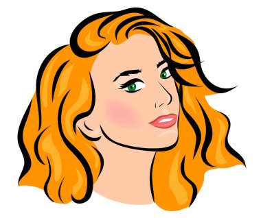 Yeşil gözlü Kızıl saçlı kız Renk eskiz.