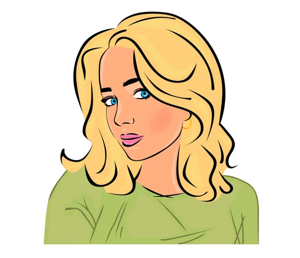 Boceto Vectorial Una Rubia Con Ojos Azules — Vector de stock