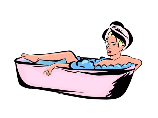 Belle Femme Dans Salle Bain Une Jeune Femme Qui Prend — Image vectorielle