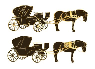 The horse and carriage. Gold sketch. clipart