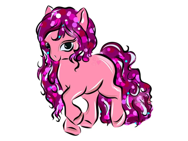 Cute Cartoon Little White Baby Horse Purple Hair Beautiful Pony — Stock Vector