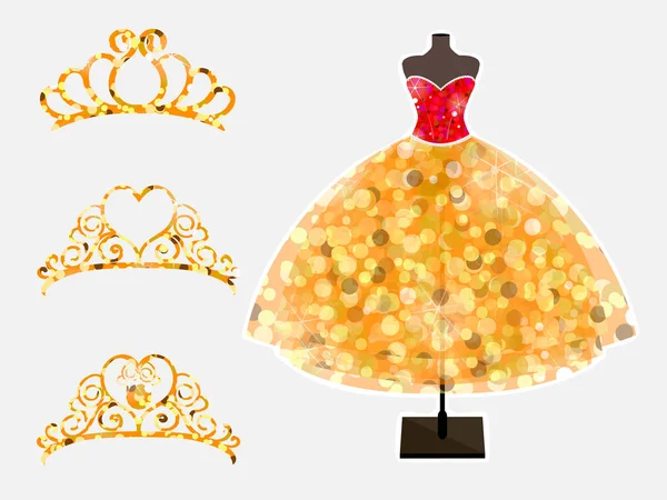 Set Corone Principessa Tiara Bel Vestito — Vettoriale Stock