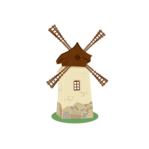 Moulin Vent Isolé Sur Fond Blanc Dessin Main Illustration Style — Image vectorielle