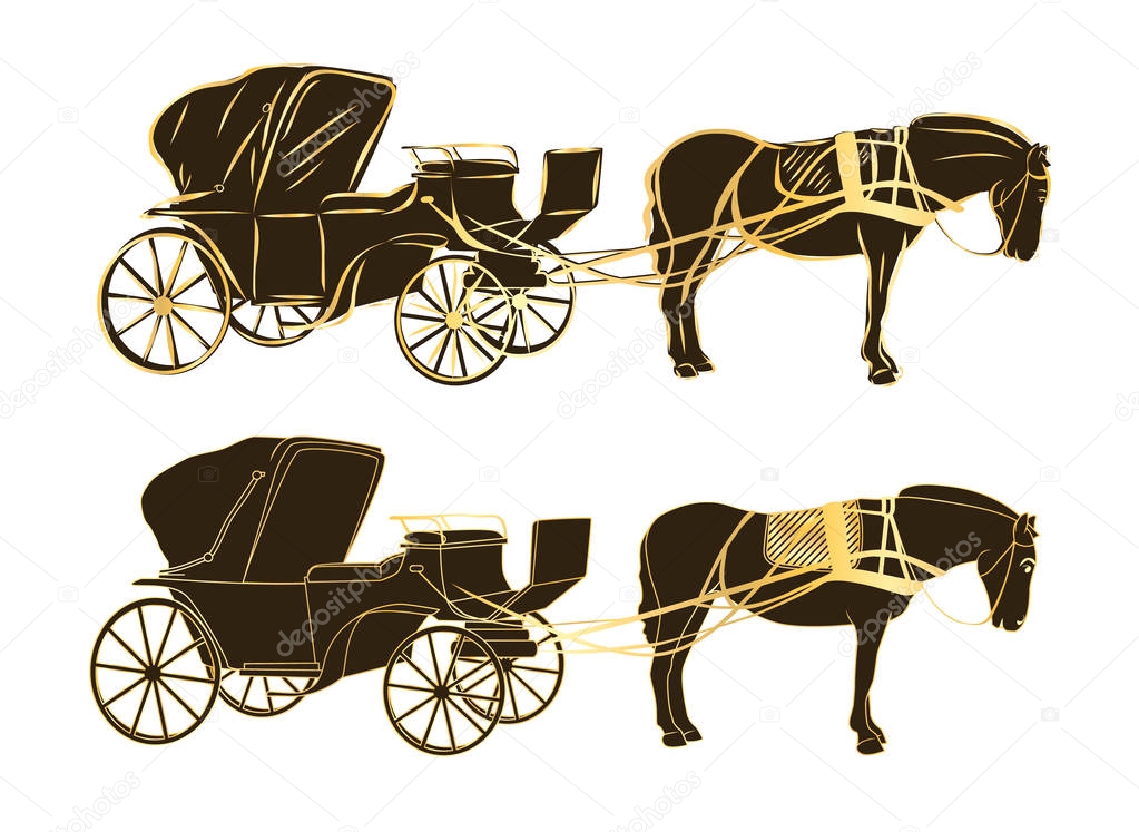 The horse and carriage. Gold sketch.