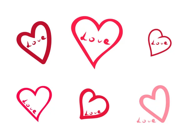 手描きの心セット 赤いハートのアイコン の言葉で心の単純なベクトルのセットです シンボルが大好きです ベクター デザインの要素 — ストックベクタ