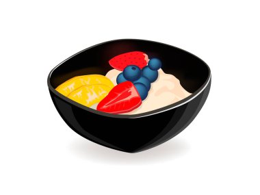 Sağlıklı Kahvaltı: yulaf ezmesi çilek, şeftali, çilek. 