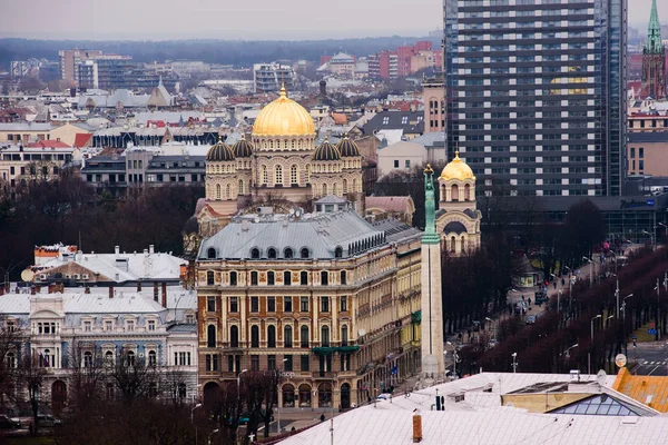 Latvia Riga February 16Th 2015 Aerial View Riga City Cloudy — Stock Photo, Image