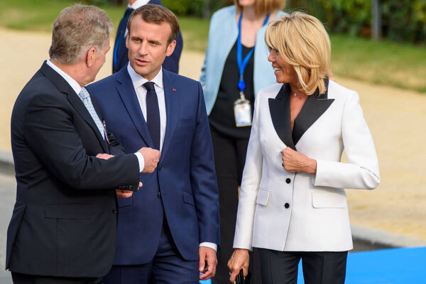 11.07.2018. BRUSSELS, BELGIUM. Emmanuel Macron, President of France (C) and Brigitte Macron, First lady of France (R). World leaders arrives for Working dinner, during NATO (North Atlantic Treaty Organization) SUMMIT 2018