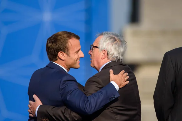 2018 Bruksela Belgia Emmanuel Macron Prezydent Francji Jean Claude Juncker — Zdjęcie stockowe