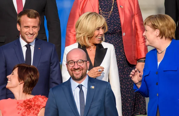 2018 Bruksela Belgia Emmanuel Macron Prezydent Francji Brigitte Macron Pierwsza — Zdjęcie stockowe