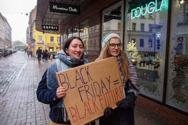Riga Latvia Novembro 2019 4Th Global Climate Strike Black Friday — Fotografia de Stock