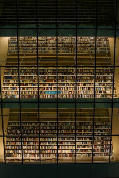 Riga Latvia Diciembre 2018 Enorme Estantería Moderna Biblioteca Nacional Letonia — Foto de Stock