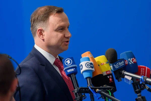 2018 Bruselas Bélgica Andrzej Duda Presidente Polonia Durante Llegada Los — Foto de Stock