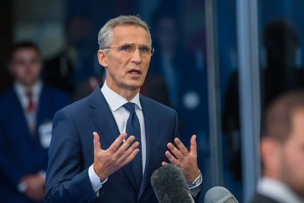 11.07.2018. Brüksel, Belçika. Nato Genel Sekreteri Jens Stoltenberg, 2018 Kuzey Atlantik Antlaşması Örgütü Zirvesi sırasında