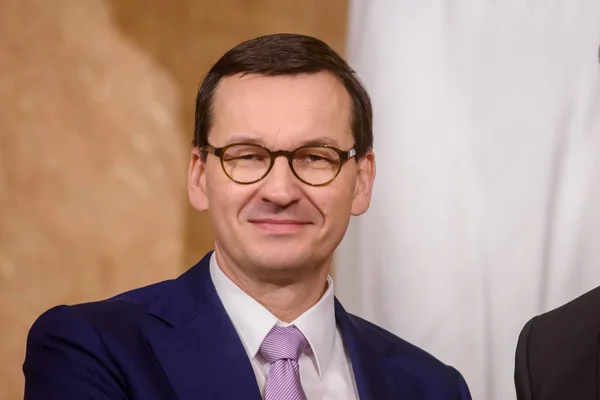 Riga Lettország 2019 December Mateusz Morawiecki Lengyelország Miniszterelnöke Krisjanis Karinsszal — Stock Fotó