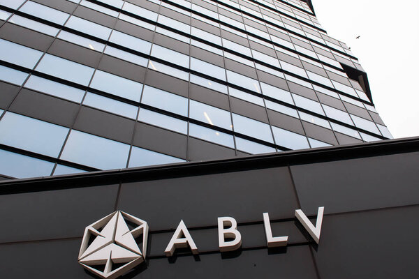 RIGA, LATVIA. 28th January 2020. Logo of ABLV Bank on bank's building.