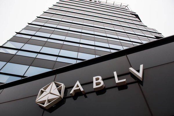 RIGA, LATVIA. 28th January 2020. Logo of ABLV Bank on bank's building.