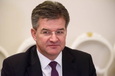 Riga, Letonya. 31 Ocak 2020. Letonya Parlamentosu Başkanı Inara Murniece ile yaptığı görüşmede, Slovakya Dışişleri ve Avrupa İşleri Bakanı Miroslav Lajcak.