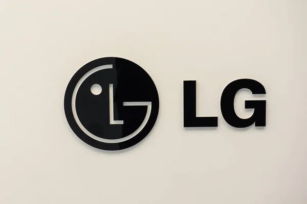 stock image RIGA, LATVIA. 4th April 2019. Logo of LG company's shop at Akropole shopping centre. LG Corporation is South Korean multinational conglomerate corporation.