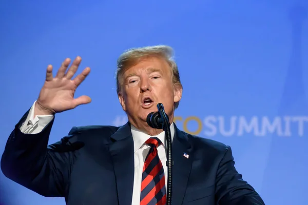 12.07.2018. BRÜZSEL, BELGIUM. NATO (Kuzey Atlantik Antlaşması Örgütü) SUMMMIT 2018 yılında Amerika Birleşik Devletleri Başkanı Donald Trump 'ın basın toplantısı