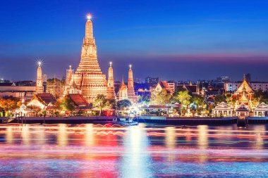 WAT Arun gece görünümü Tapınağı Bangkok, Tayland