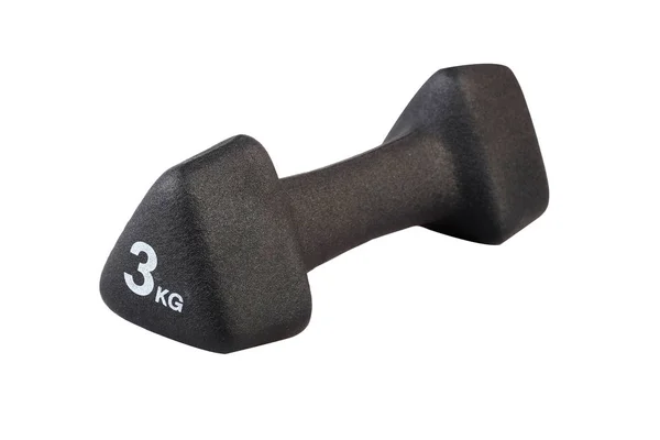 3 kg rubber dipped dark dumbbell, selective focus with Work Path — Stock Photo, Image