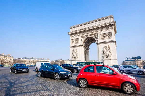 PARIS - MARCH 20: view of the Arc de Triomphe and traffic jam on