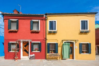 Venedik şirketten ön kapıya ada Burano, Venedik, İtalya