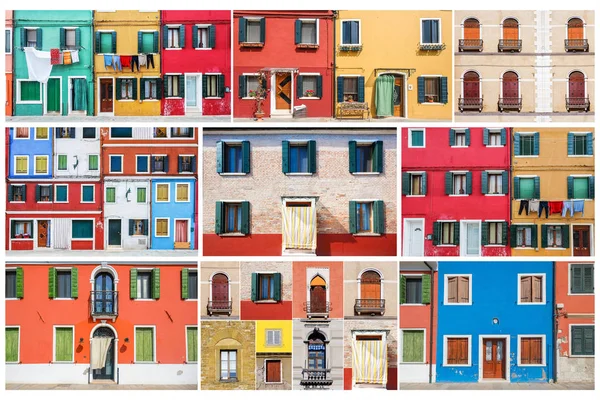 Renkli kolaj kapı ve pencereler Burano Venedik'ten yapılmış bu