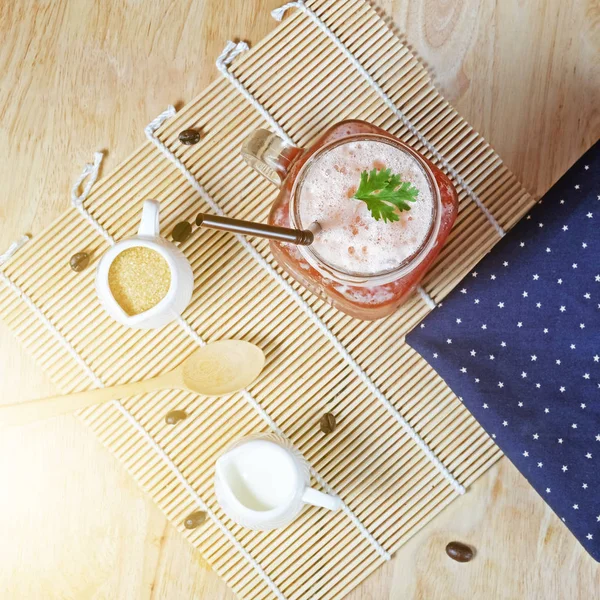 Ice tea art coffee on wooden texture table