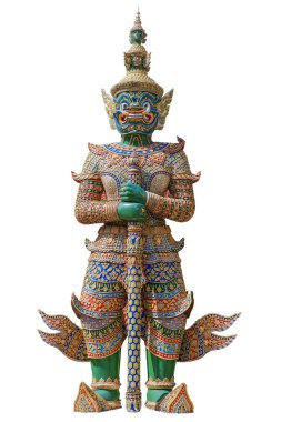 Yeşil Dev koruyucu heykel Wat Phra Kaew Tayland beyaz b