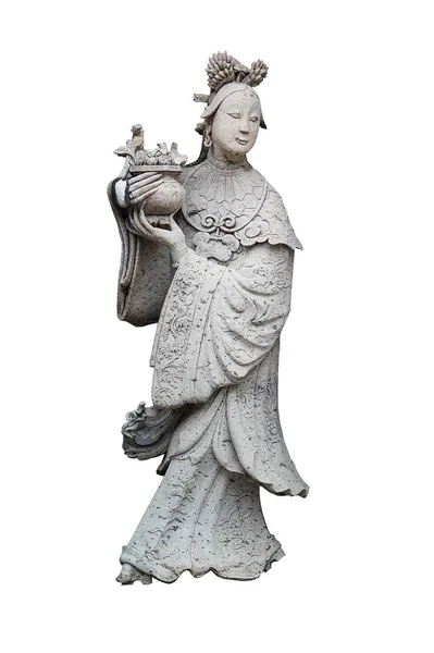 Estatua de madera de una mujer con una jarra sobre fondo blanco y clip — Foto de Stock