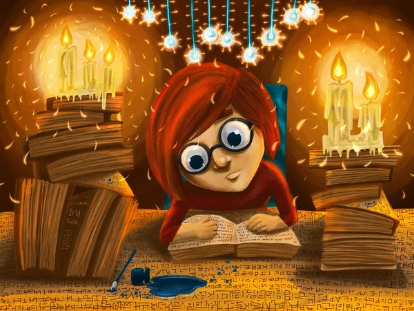 Okuyucu okuma ve düşünme çalışmada geceleri çocuktur. Realis