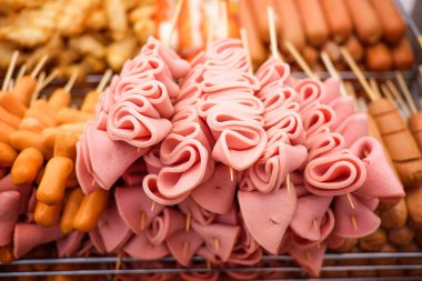 Et topu, sosis ve jambon sopa üzerinde