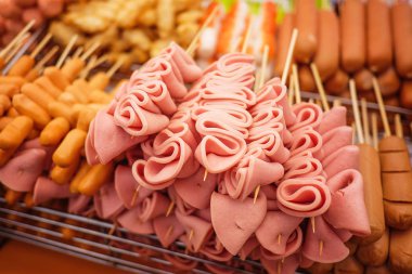 Et topu, sosis ve jambon sopa üzerinde