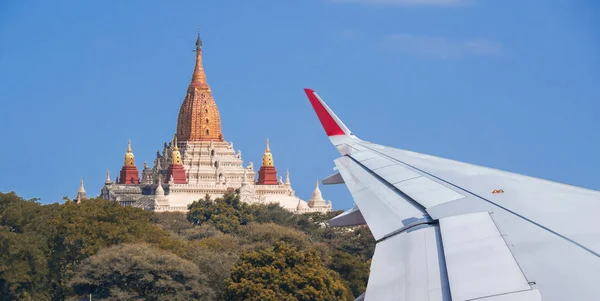 Pagoda in bagan Myanmar View from Airplane Window — Stock Photo, Image